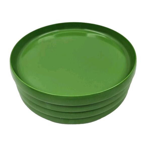 OBLIQUE Other - 4 Vintage Oblique PMC Green Stacking Melamine Luncheon Plates 7 inch-FREE SHIP